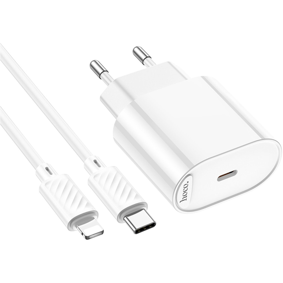 Зарядний пристрій HOCO C109A Fighter 1xUSB-C, PD20W White w/Type-C to Lightning cable (6942007656726)