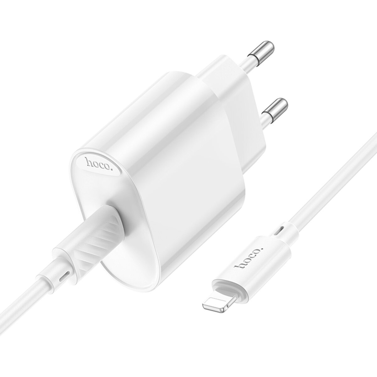 Зарядний пристрій HOCO C109A Fighter 1xUSB-C, PD20W White w/Type-C to Lightning cable (6942007656726)