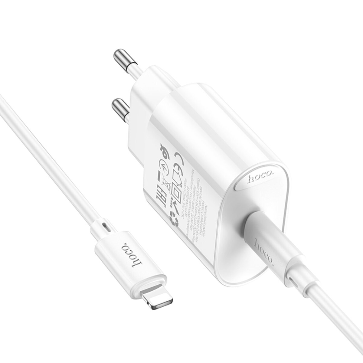 Зарядний пристрій HOCO C109A Fighter 1xUSB-C, PD20W White w/Type-C to Lightning cable (6942007656726)