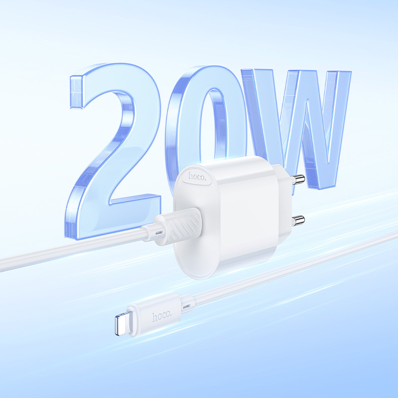 Зарядний пристрій HOCO C109A Fighter 1xUSB-C, PD20W White w/Type-C to Lightning cable (6942007656726)