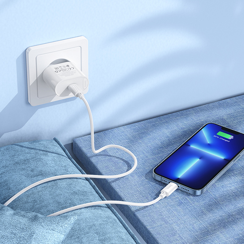 Зарядний пристрій HOCO C109A Fighter 1xUSB-C, PD20W White w/Type-C to Lightning cable (6942007656726)