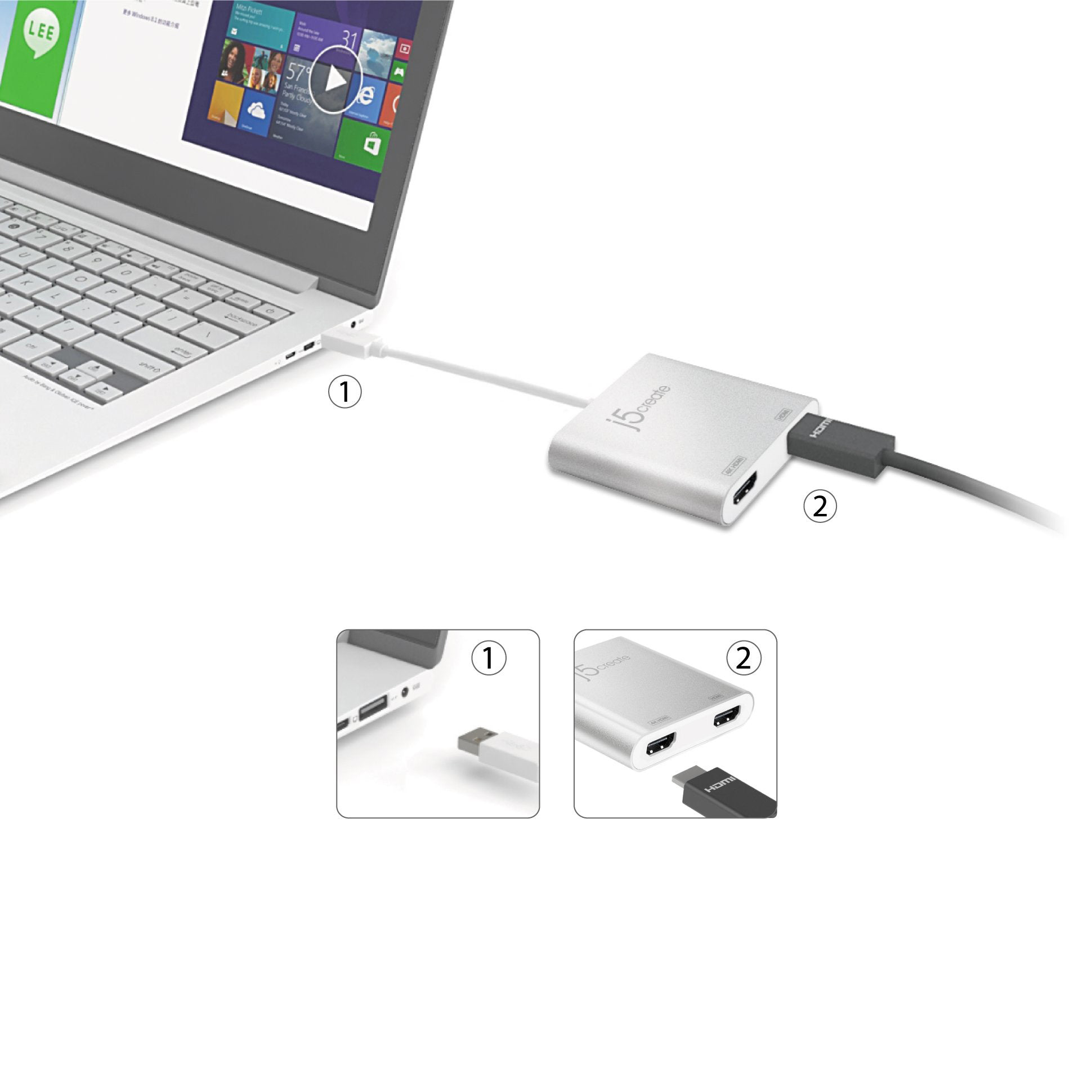 Адаптер J5CREATE USB - 2xHDMI Silver (JUA365-N)