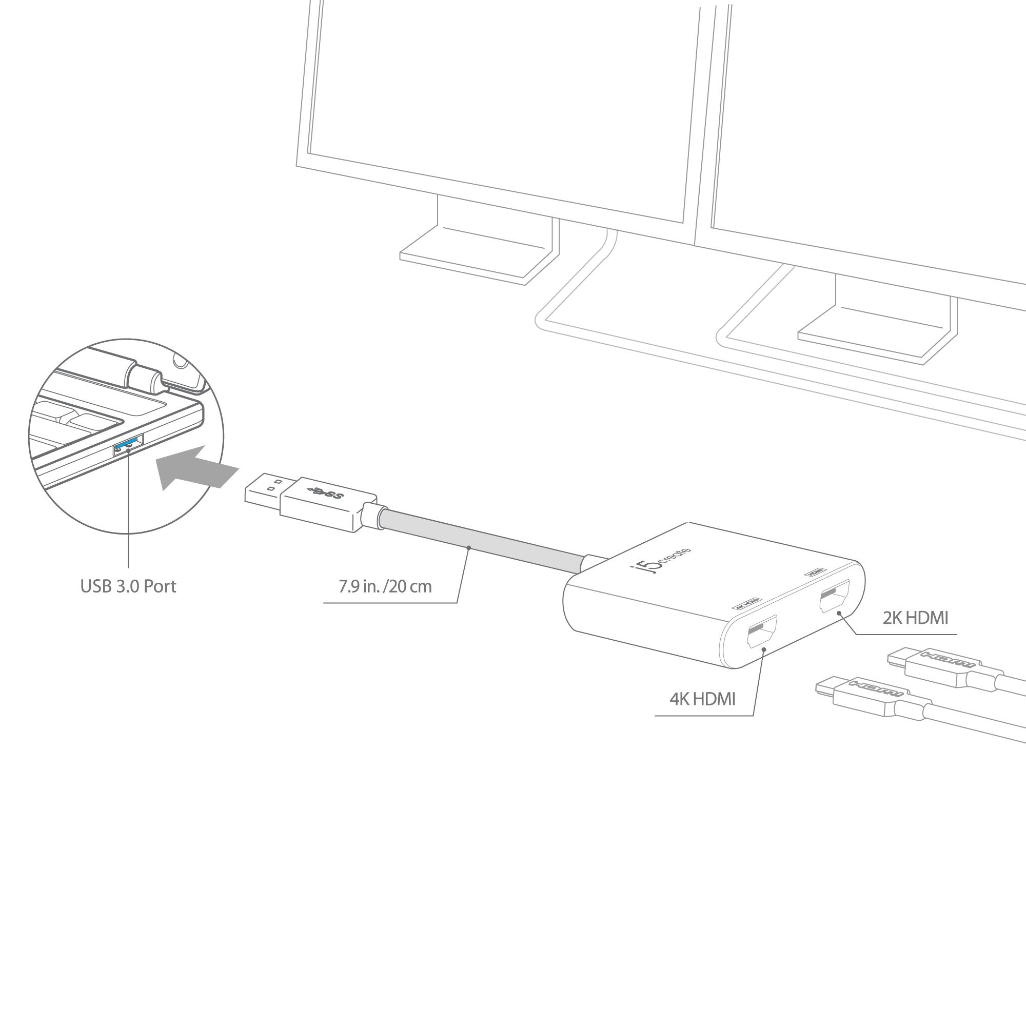 Адаптер J5CREATE USB - 2xHDMI Silver (JUA365-N)