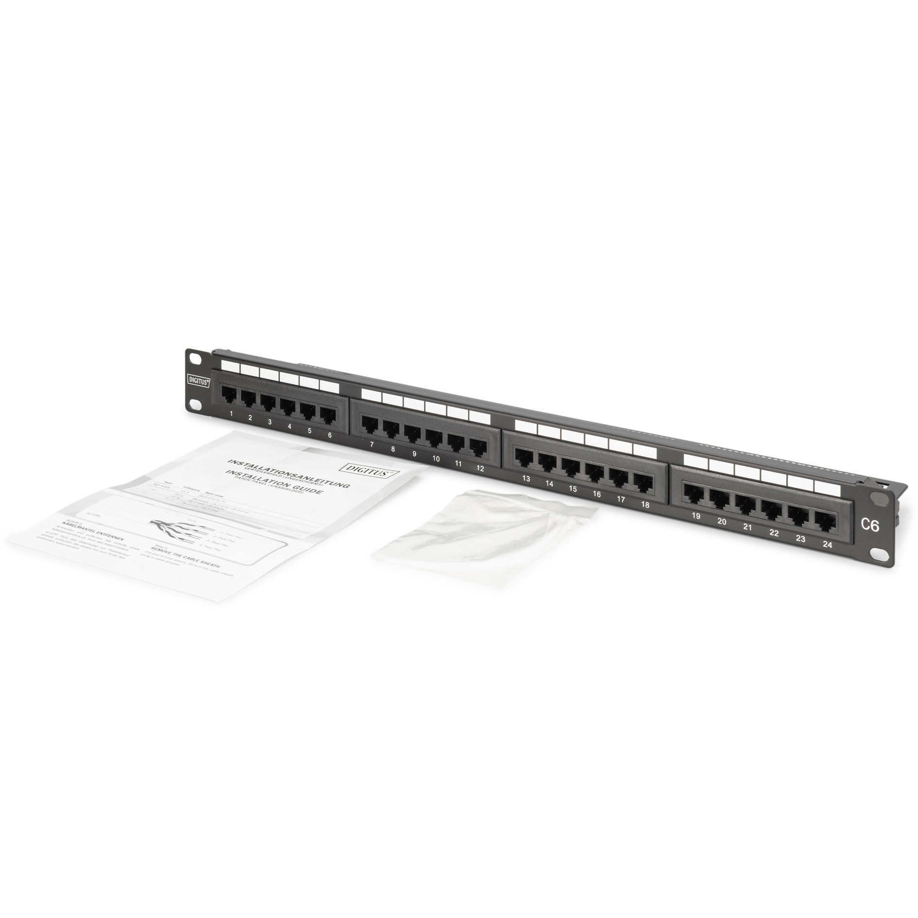 Патч-панель DIGITUS 1U 19" 24-port UTP Cat.6 у зборі (DN-91624U-CR)