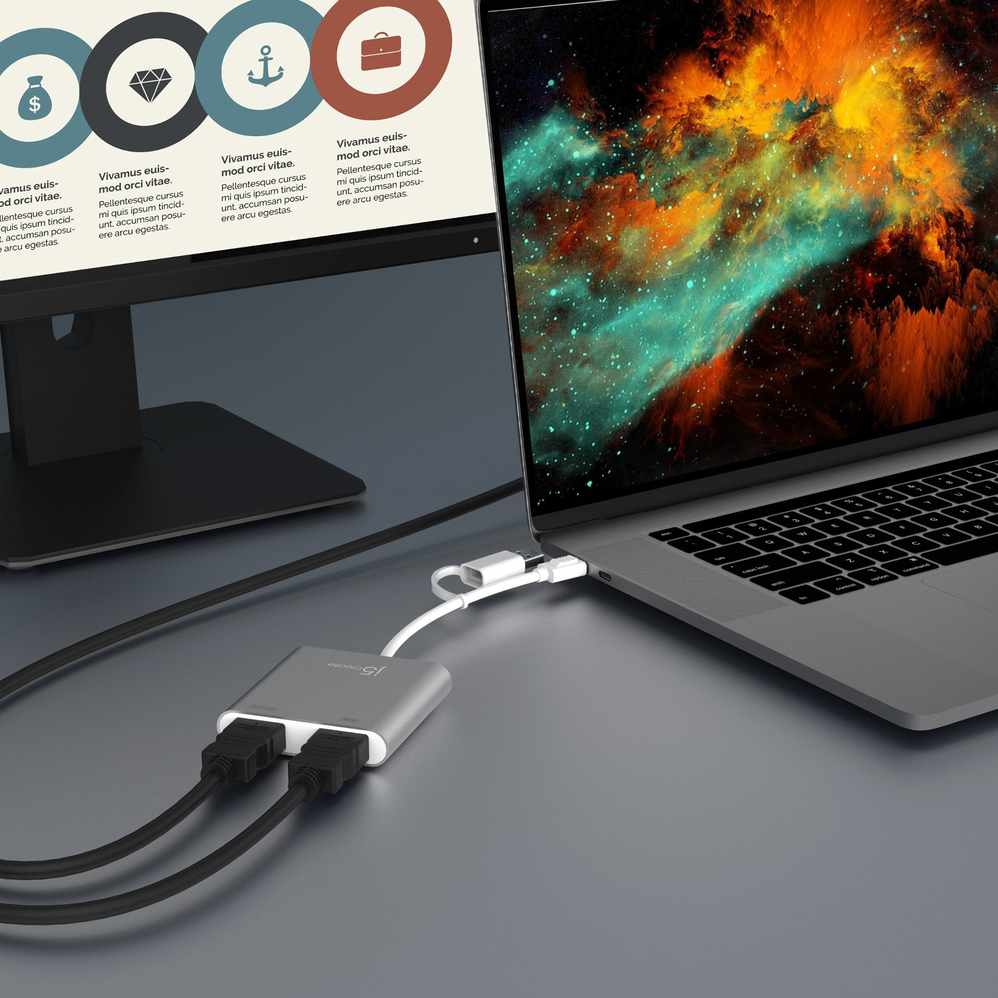 Адаптер J5CREATE USB-C - 2xHDMI Silver (JCA365-N)