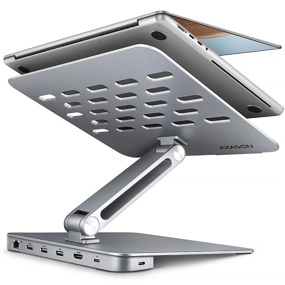 Подставка для ноутбука AXAGON 7-in-1 Aluminum Stand w/USB-C 5Gbps Hub (HMC-STND)