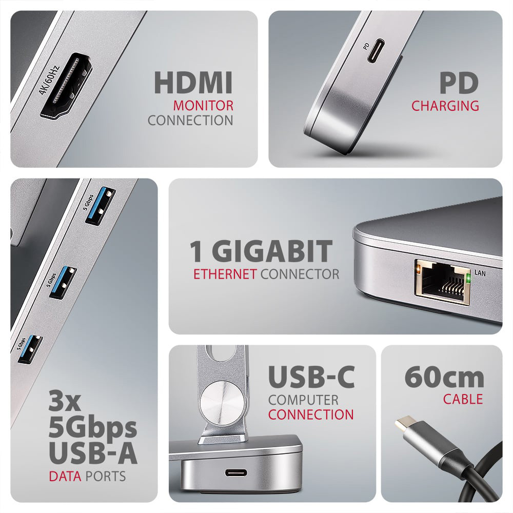 Подставка для ноутбука AXAGON 7-in-1 Aluminum Stand w/USB-C 5Gbps Hub (HMC-STND)