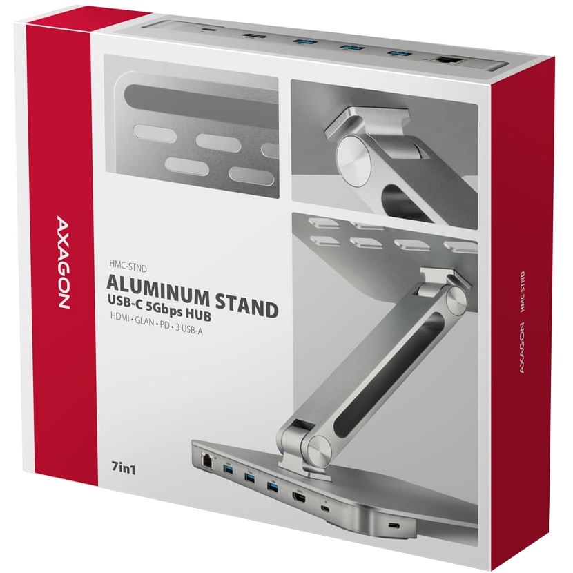 Подставка для ноутбука AXAGON 7-in-1 Aluminum Stand w/USB-C 5Gbps Hub (HMC-STND)