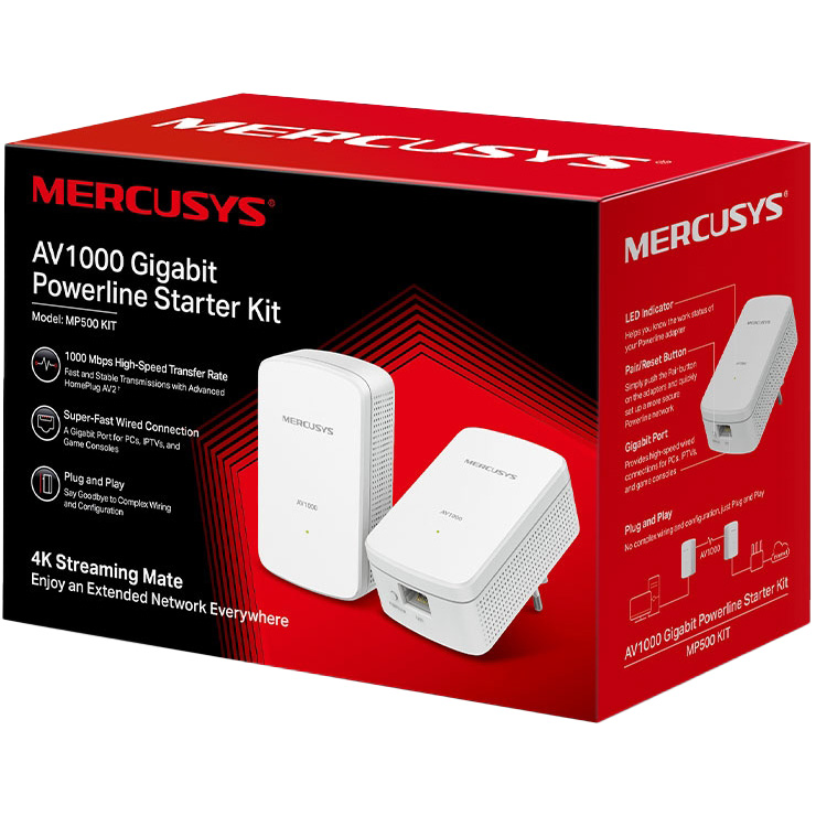 Адаптер Powerline MERCUSYS AV1000 Gigabit Powerline Starter Kit