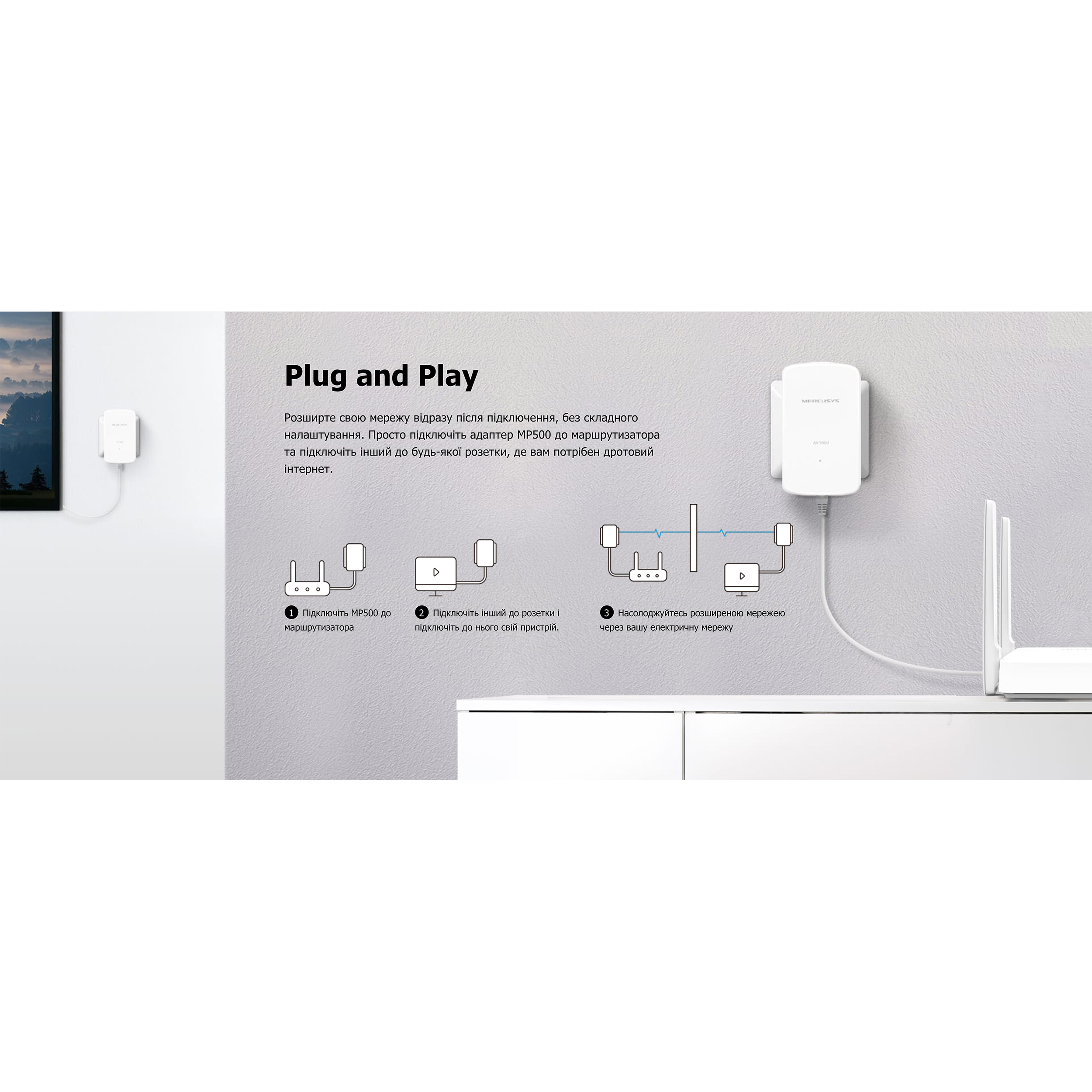 Адаптер Powerline MERCUSYS AV1000 Gigabit Powerline Starter Kit
