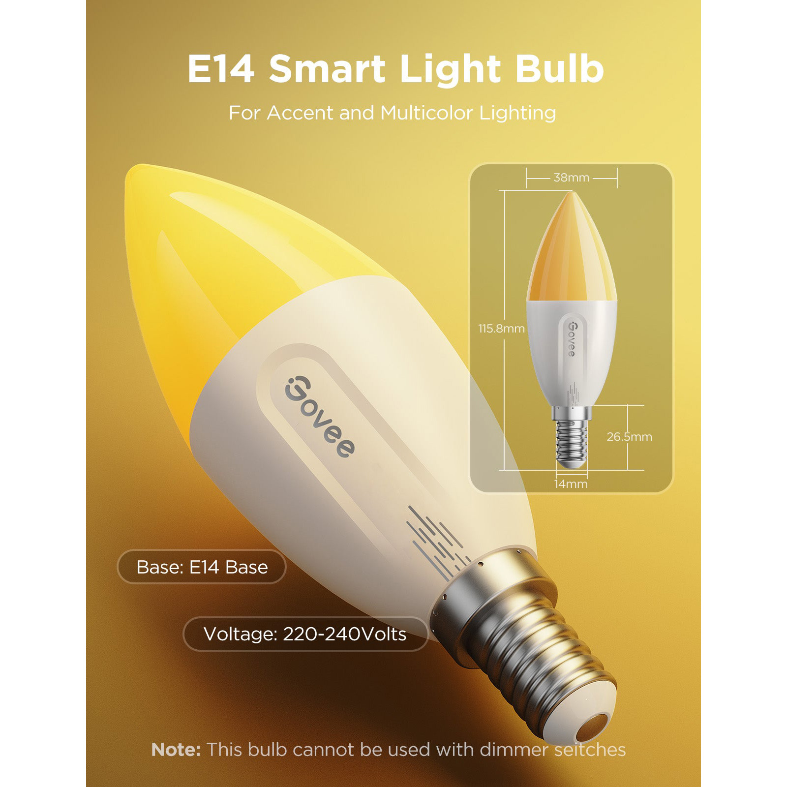 Розумна лампа GOVEE H600C Wi-Fi & Bluetooth RGBWW Smart LED Bulb E14 5W 2700-6500K (B600CC02)