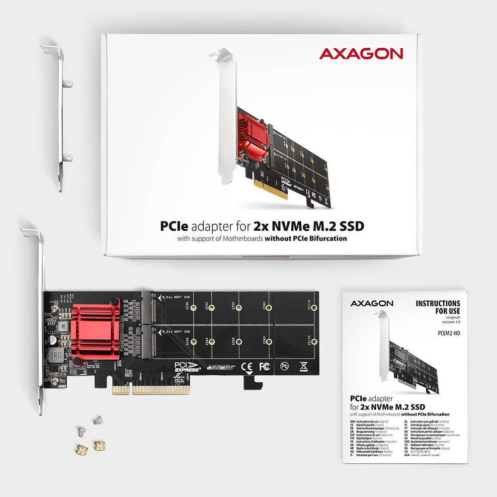 Адаптер AXAGON PCEM2-ND PCIe to 2xNVMe M.2