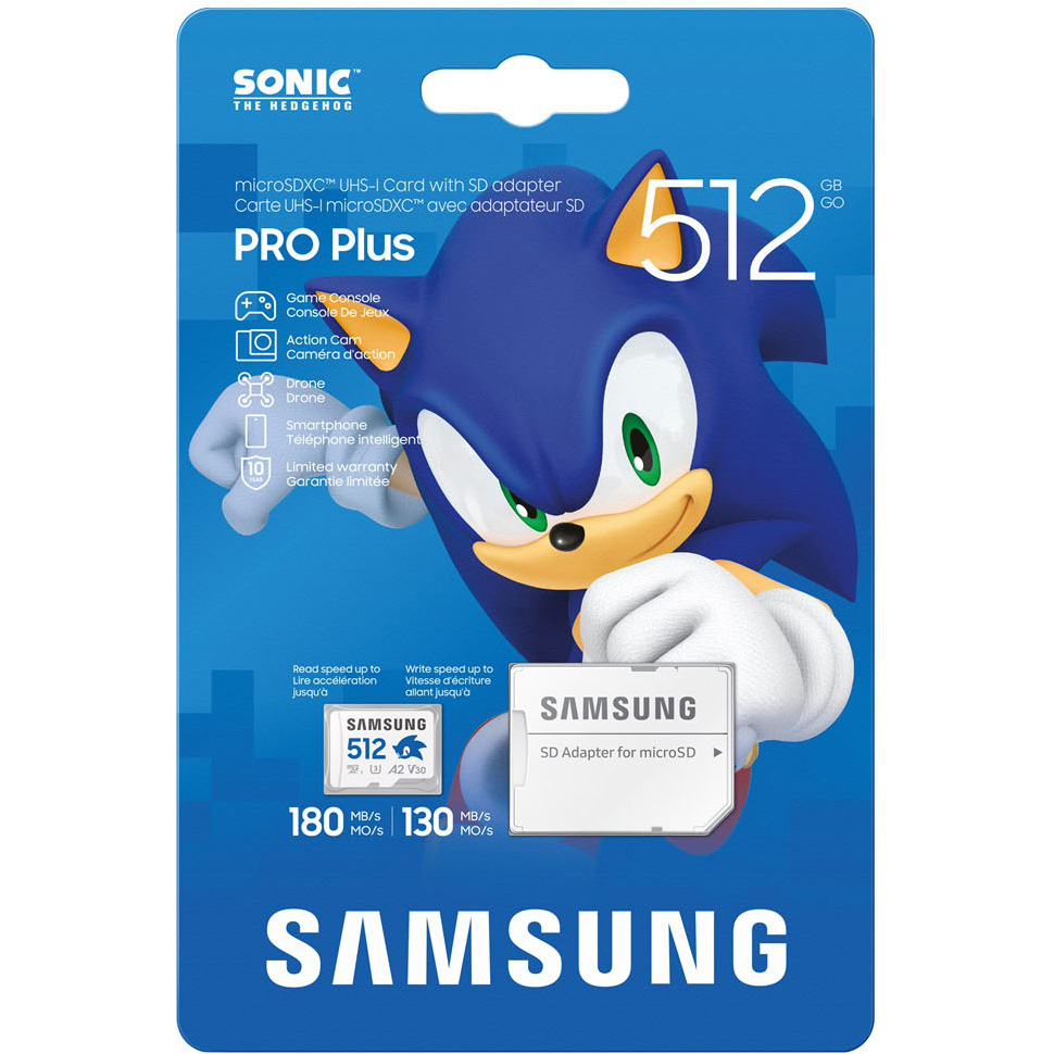 Карта пам'яті SAMSUNG microSDXC Pro Plus Sonic the Hedgehog 512GB UHS-I U3 V30 A2 Class 10 + SD-adapter (MB-MD512SA/LC1)