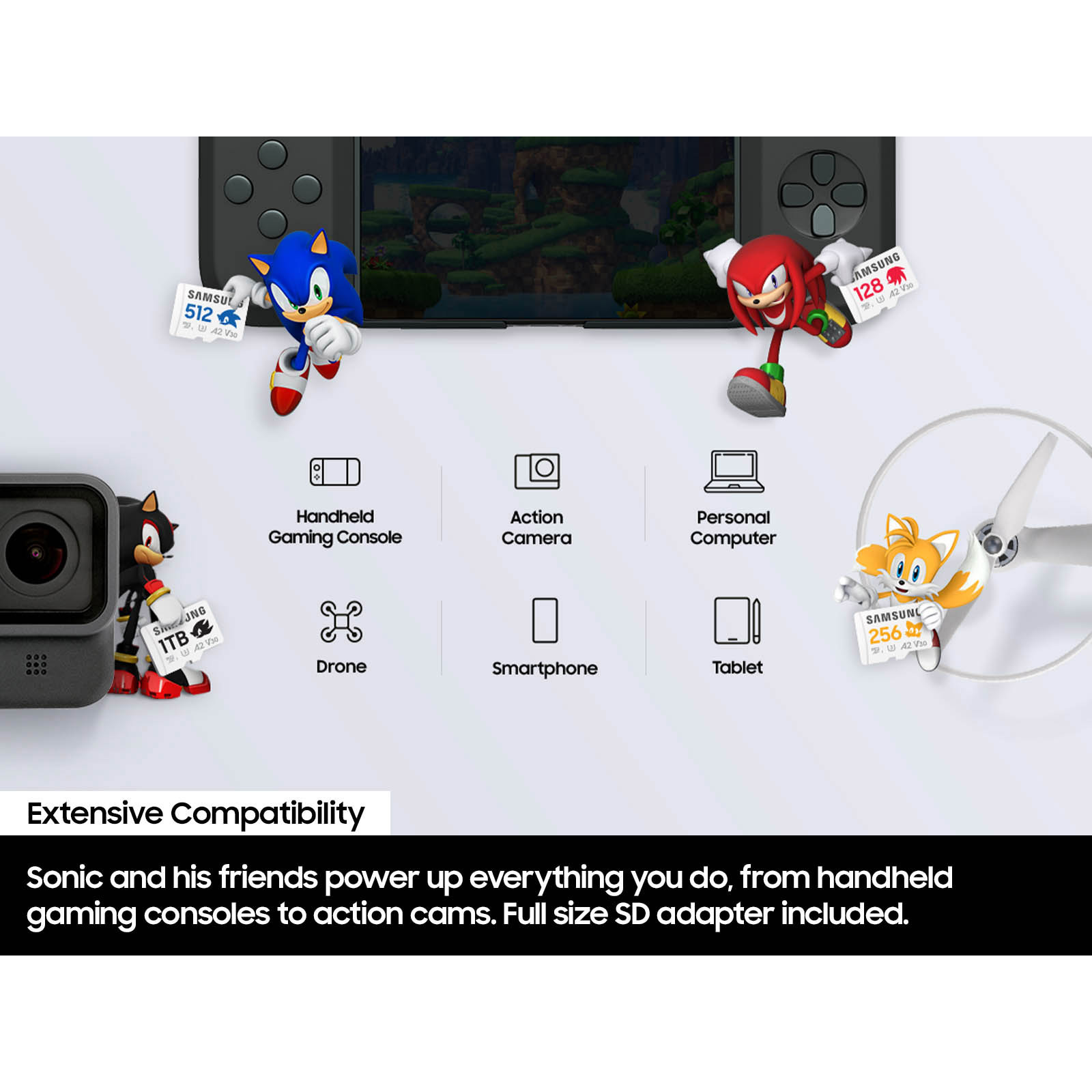 Карта пам'яті SAMSUNG microSDXC Pro Plus Sonic the Hedgehog 512GB UHS-I U3 V30 A2 Class 10 + SD-adapter (MB-MD512SA/LC1)