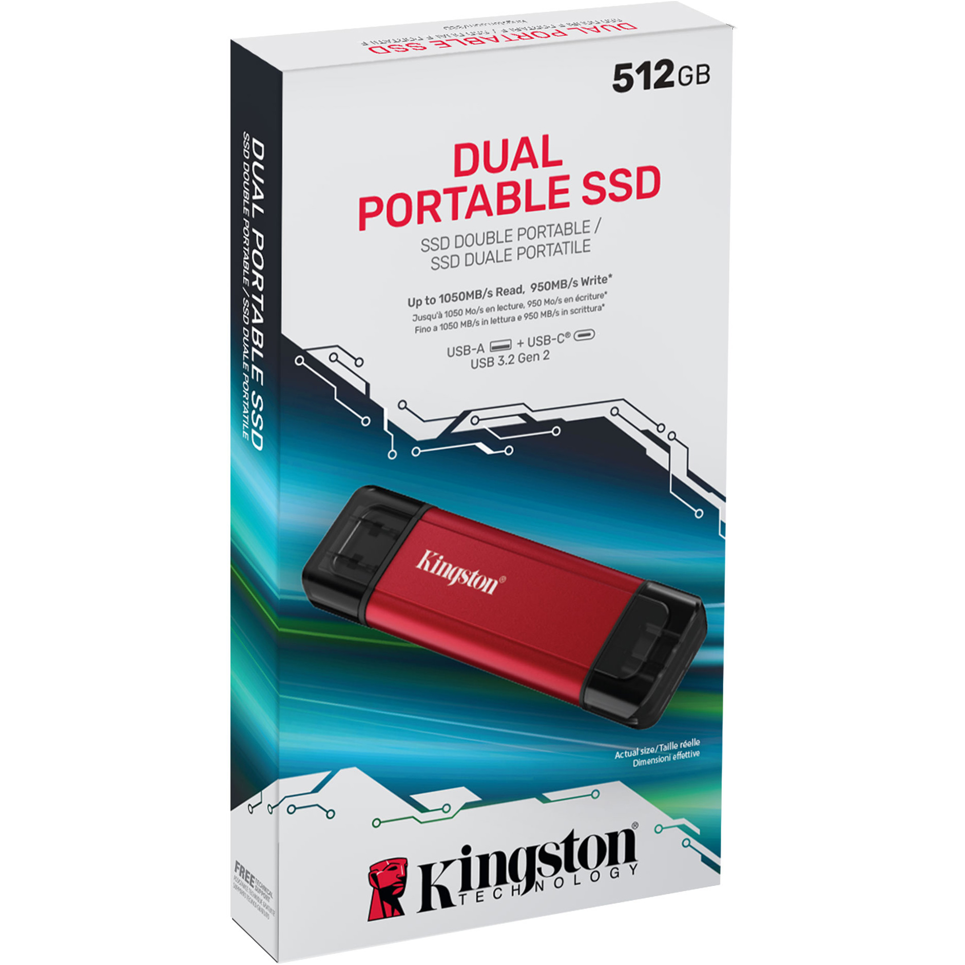 Портативний SSD диск KINGSTON Dual Portable SSD 512GB USB3.2 Gen2 (SPSD/512GB)
