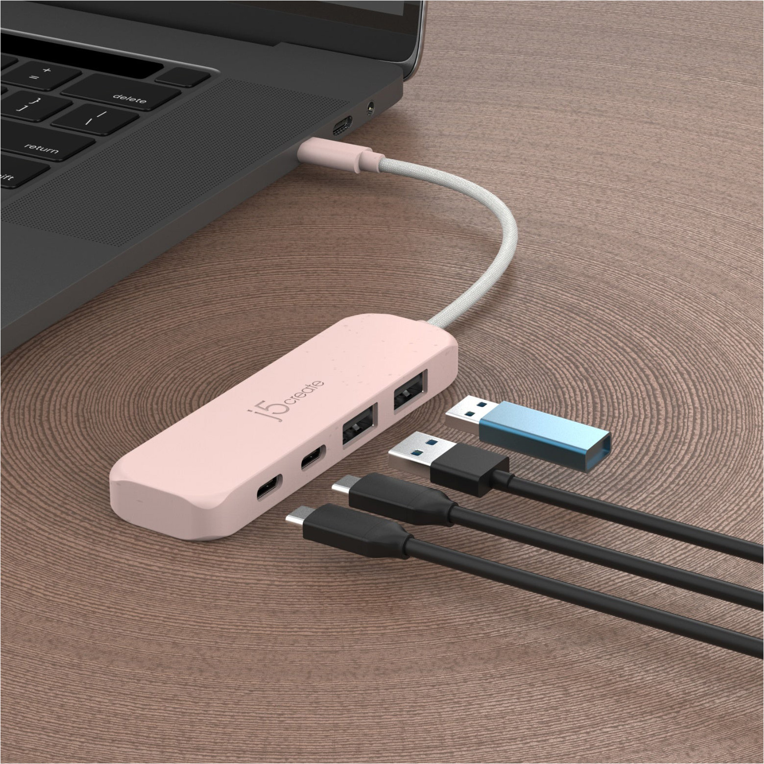 USB-хаб J5CREATE Eco-Friendly USB-C to 4-Port Type-C & Type-A Gen 2 Hub Misty Rose (JCH342ER-N)