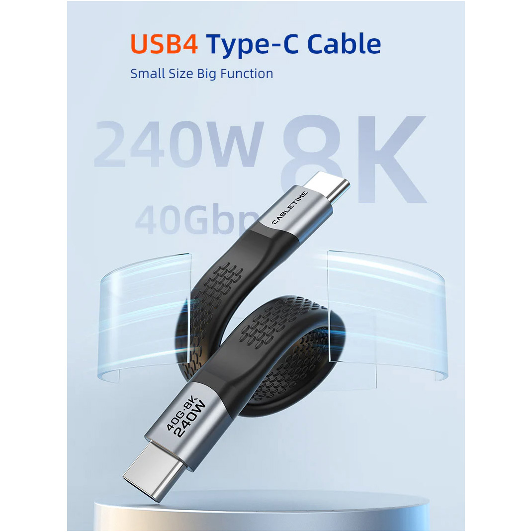 Кабель CABLETIME USB4 CM/CM 240W 0.13м Black (CU45B)