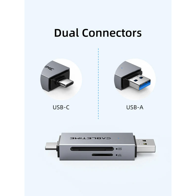 Кардридер CABLETIME USB3.0 A + USB-C, SD/TF (CD40G)