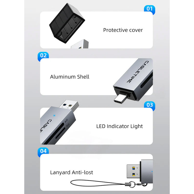 Кардридер CABLETIME USB3.0 A + USB-C, SD/TF (CD40G)