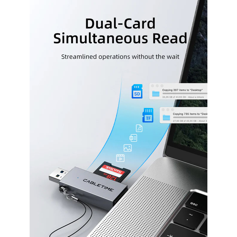 Кардридер CABLETIME USB3.0 A + USB-C, SD/TF (CD40G)