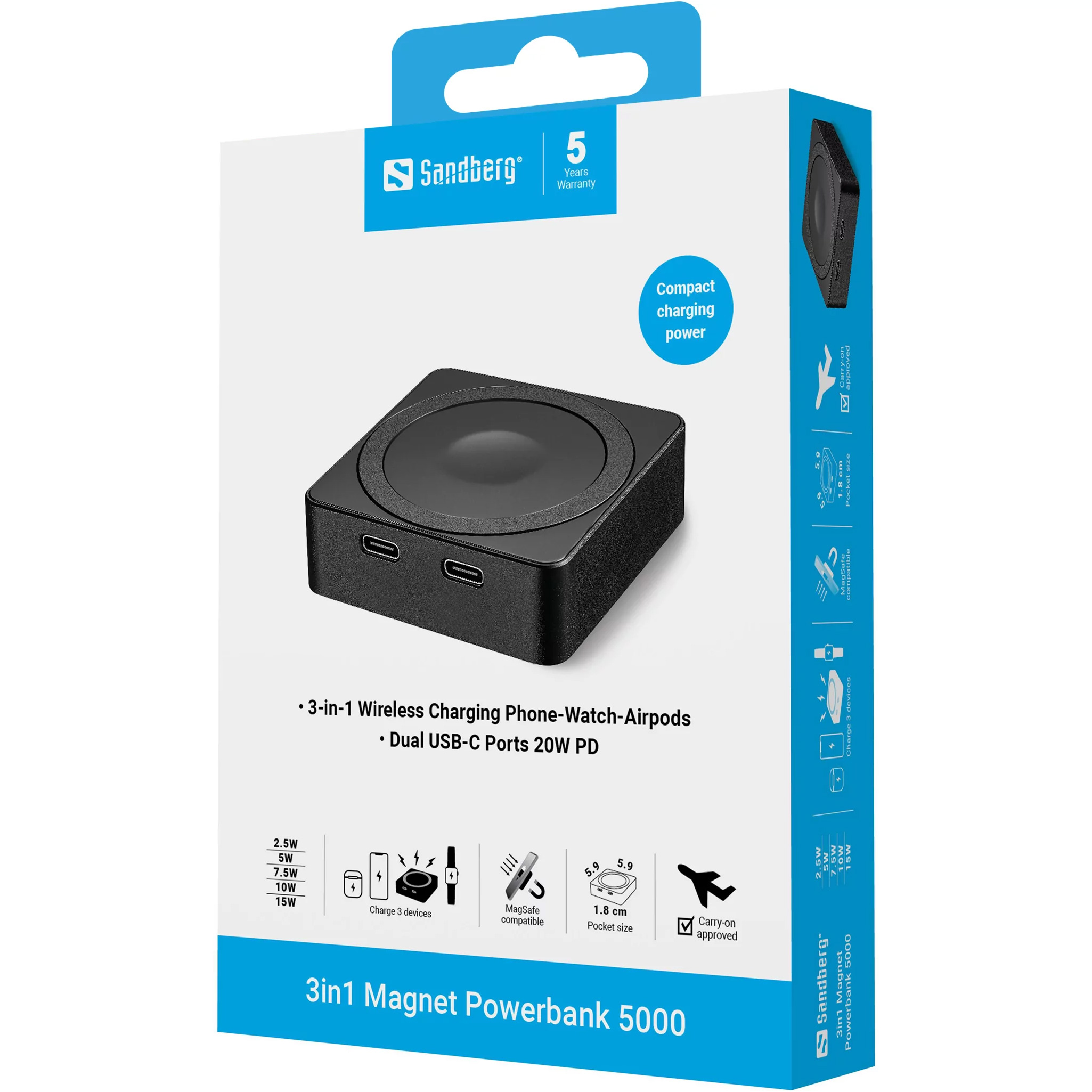 Повербанк MagSafe SANDBERG Magnet Wireless 5000mAh PD20W 5000mAh (421-28)
