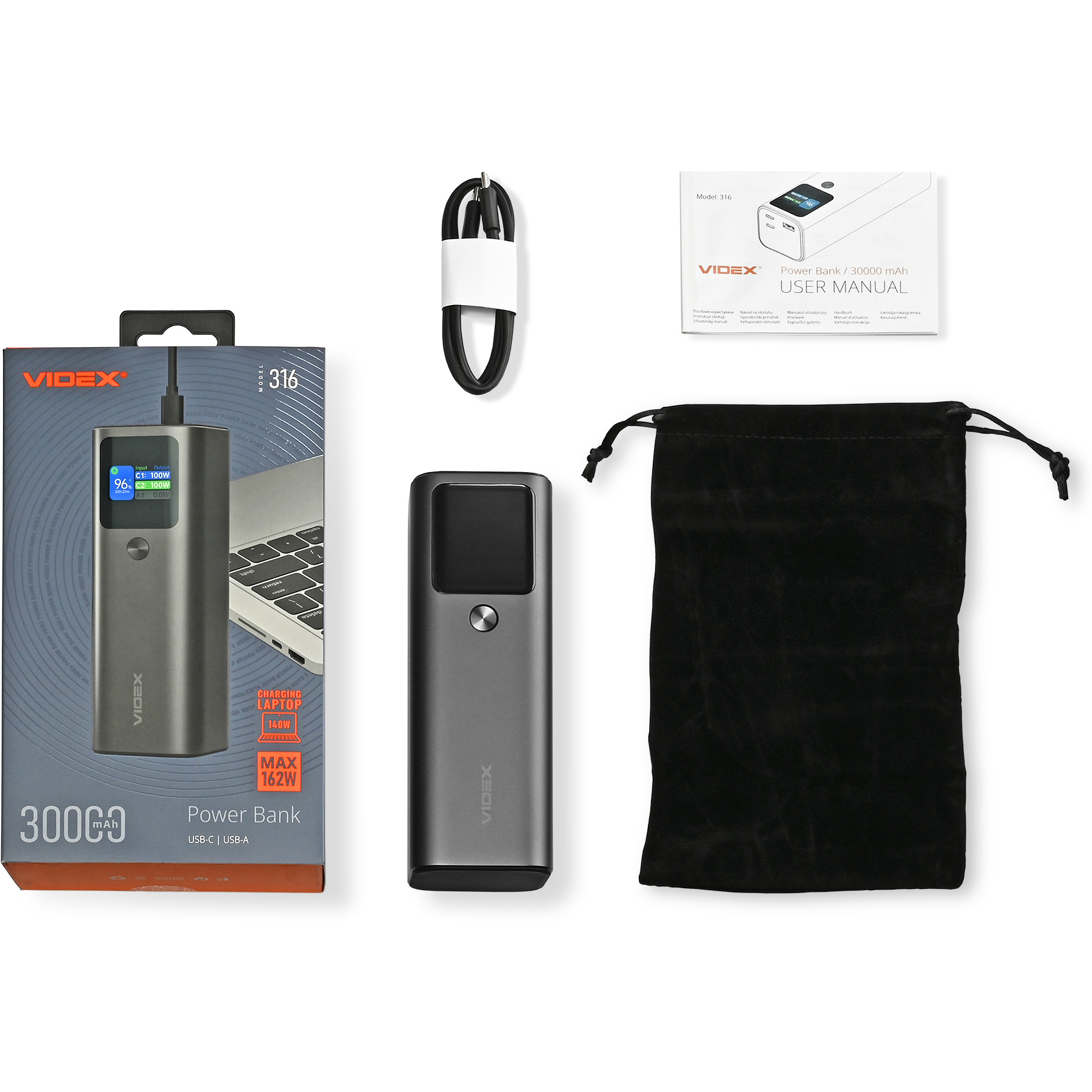 Повербанк VIDEX VPB-316 PD140W 162W 30000mAh Gray
