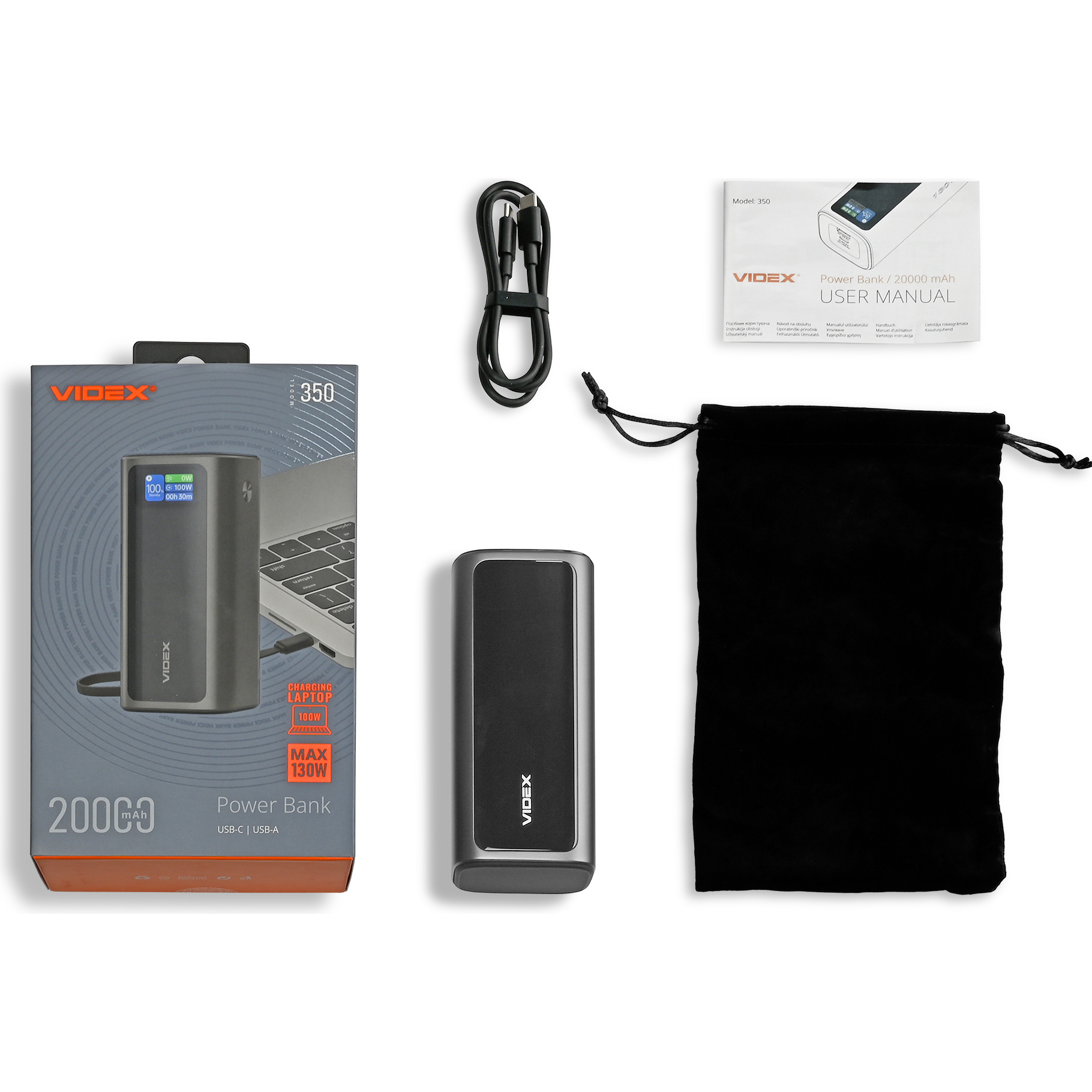 Повербанк VIDEX VPB-350 PD100W 130W 20000mAh Gray