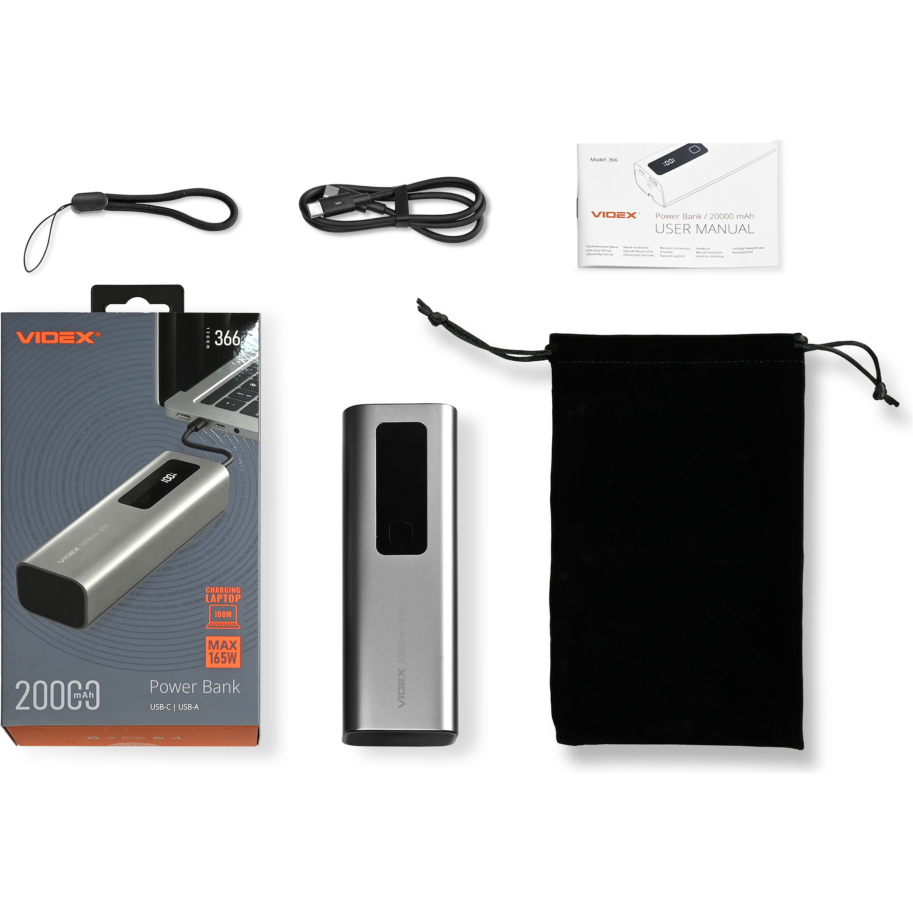 Повербанк VIDEX VPB-366 PD100W 165W 20000mAh Gray