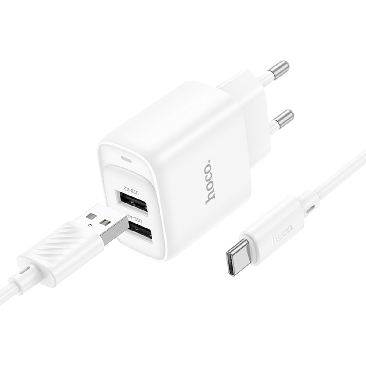 Зарядное устройство HOCO C141A Smart 2xUSB-A,10.5W White w/Type-C cable (6942007627917)