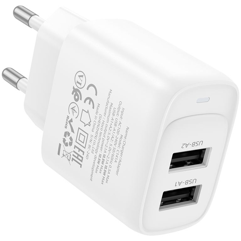 Зарядное устройство HOCO C141A Smart 2xUSB-A,10.5W White w/Type-C cable (6942007627917)