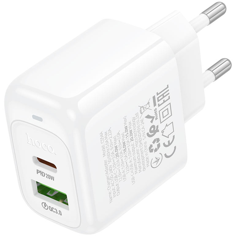 Зарядное устройство HOCO CS54A Surplus 1xUSB-A, 1xUSB-C, PD30W, QC3.0 White (CS54A/W)