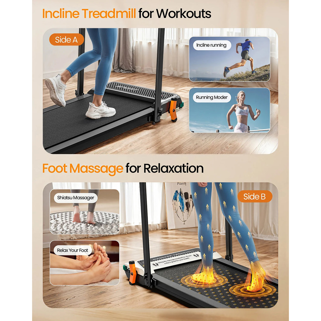 Бігова доріжка AKLUER 520A-B 2-in-1 Foot Massage Under Desk Treadmill