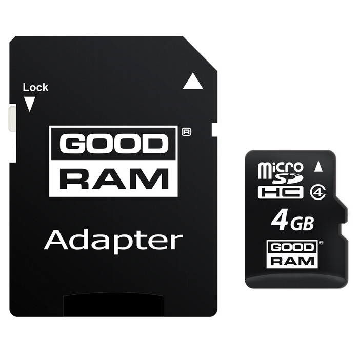 Карта памяти GOODRAM microSDHC 4GB Class 4 + SD-adapter (M40A-0040R11)