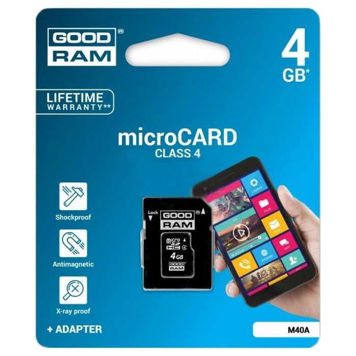 Карта пам'яті GOODRAM microSDHC 4GB Class 4 + SD-adapter (M40A-0040R11)