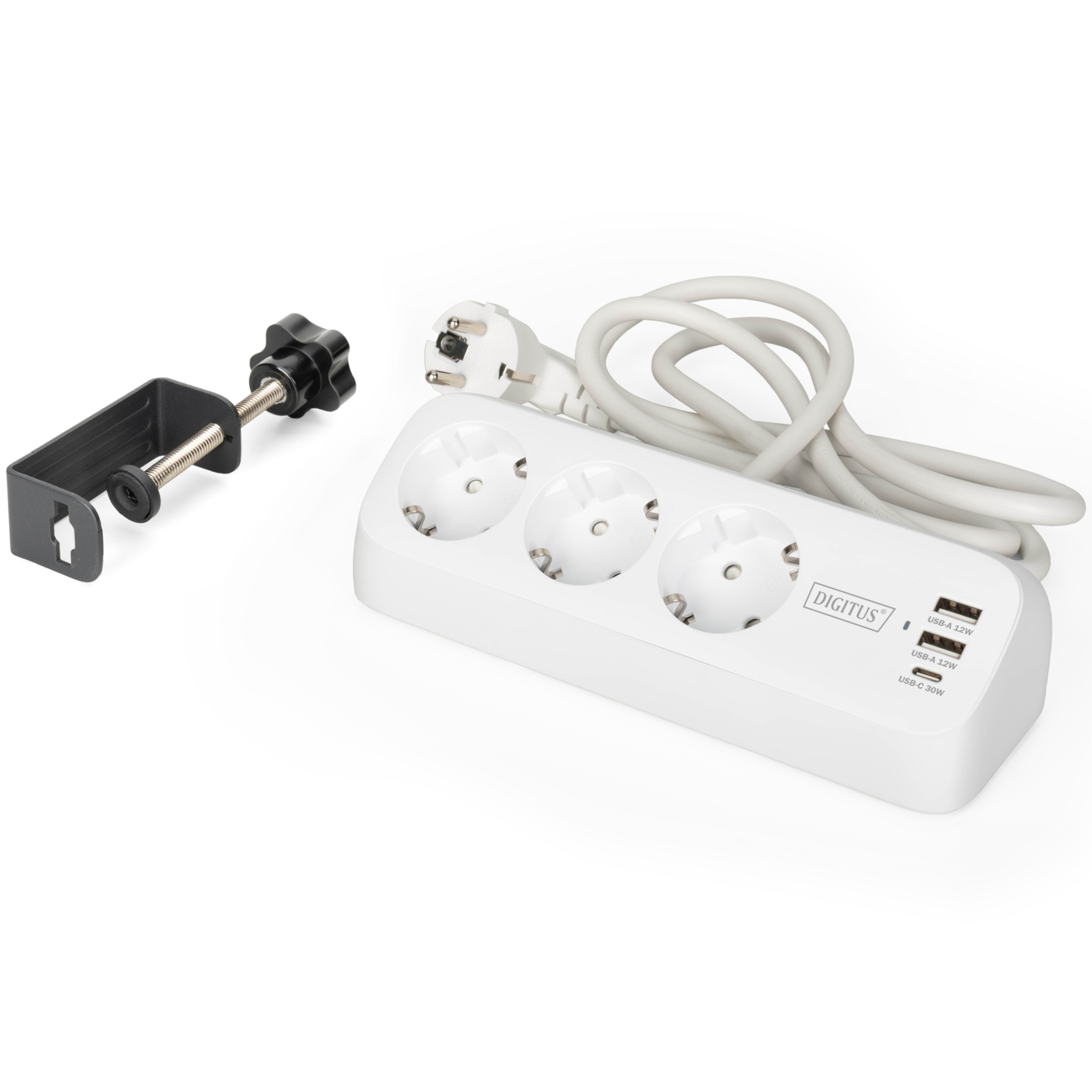 Мережевий фільтр DIGITUS DA-70626 White, 3 розетки, 1xUSB-C, 2xUSB, 1.5м