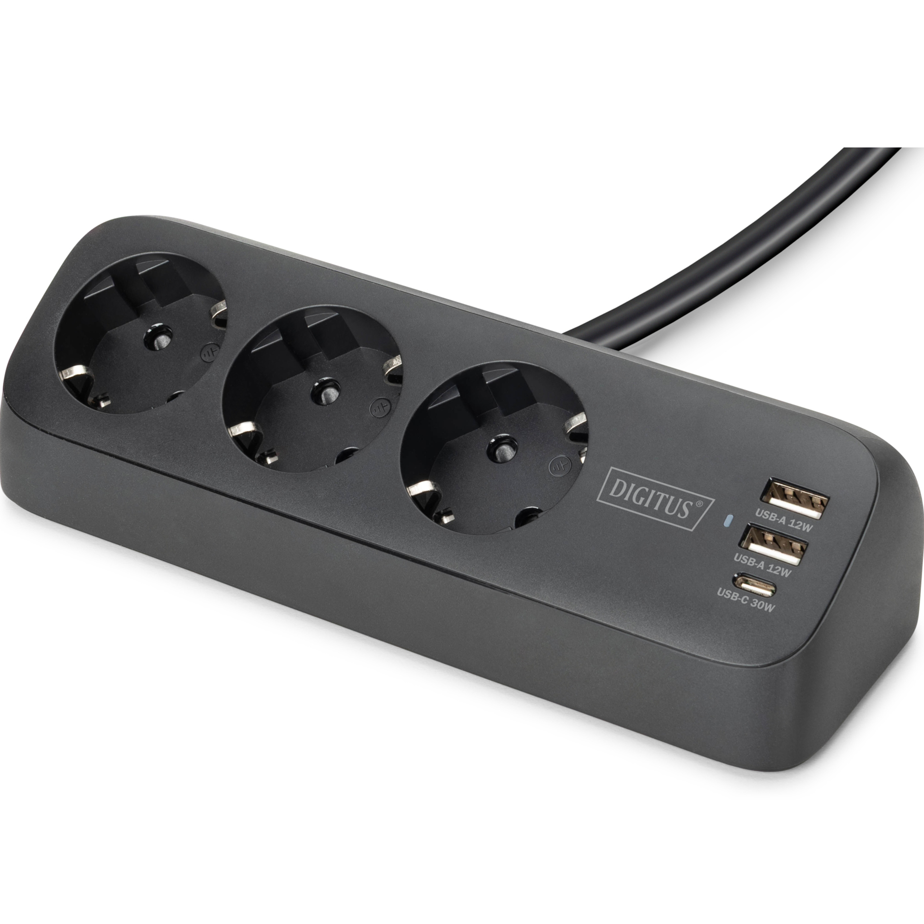Мережевий фільтр DIGITUS DA-70625 Black, 3 розетки, 1xUSB-C, 2xUSB, 1.5м