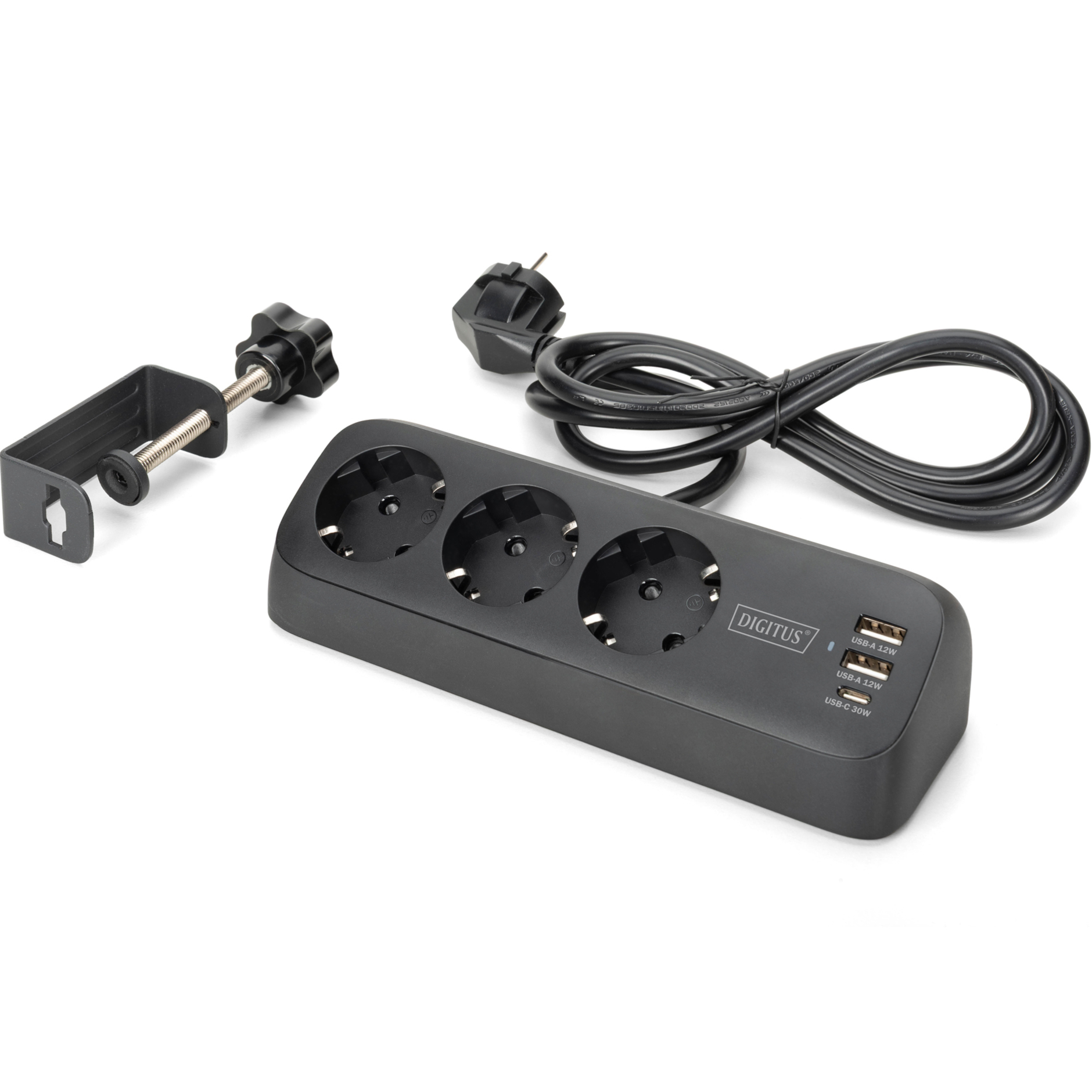 Мережевий фільтр DIGITUS DA-70625 Black, 3 розетки, 1xUSB-C, 2xUSB, 1.5м