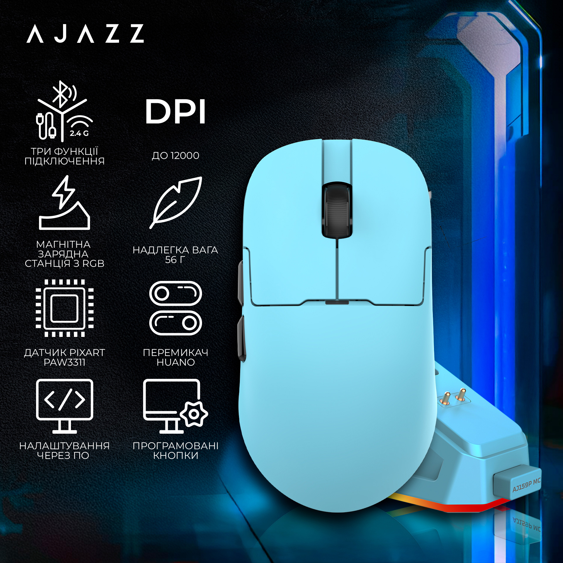 Миша ігрова AJAZZ AJ159P MC Blue