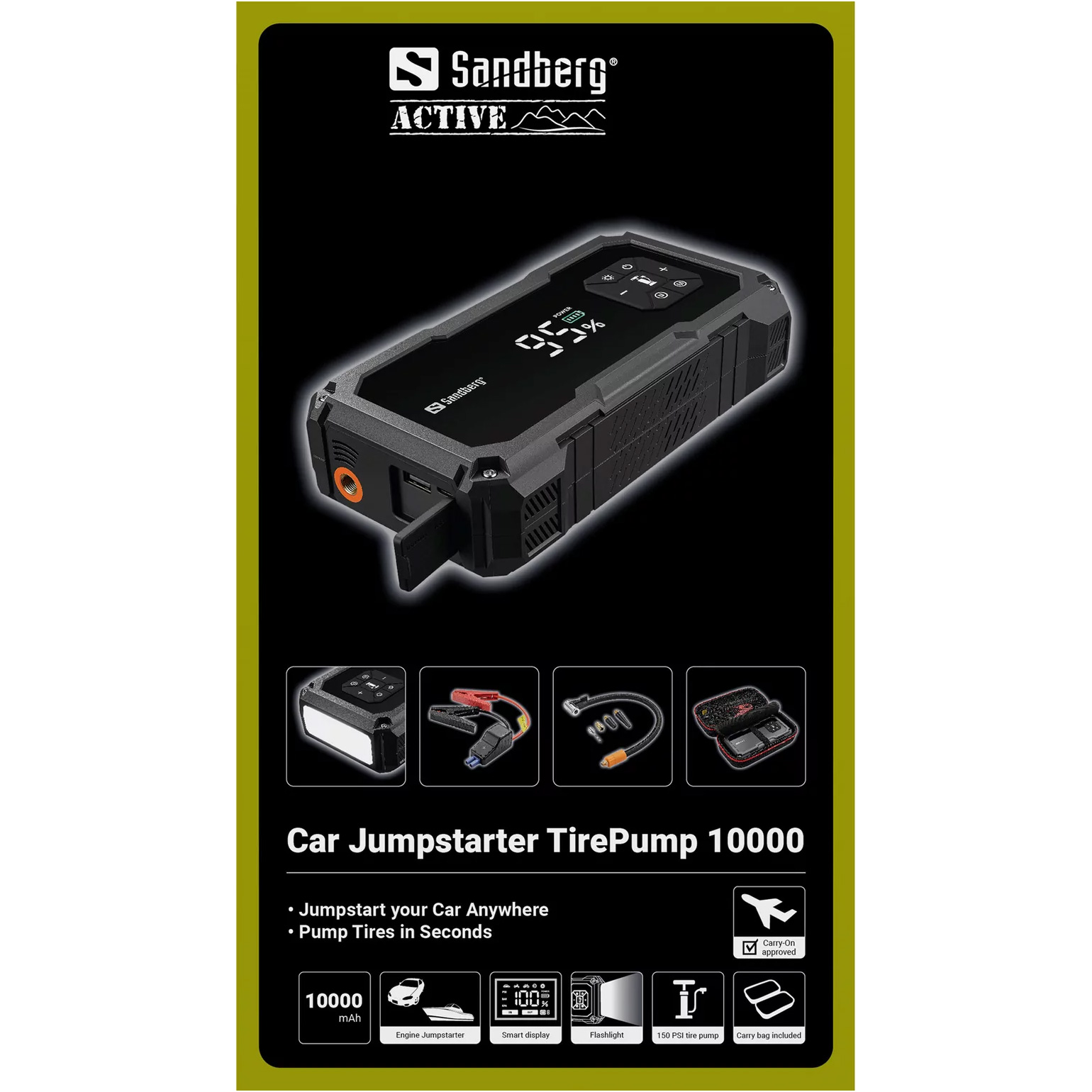Портативное пускозарядное устройство SANDBERG Car Jumpstarter TirePump 10000mAh