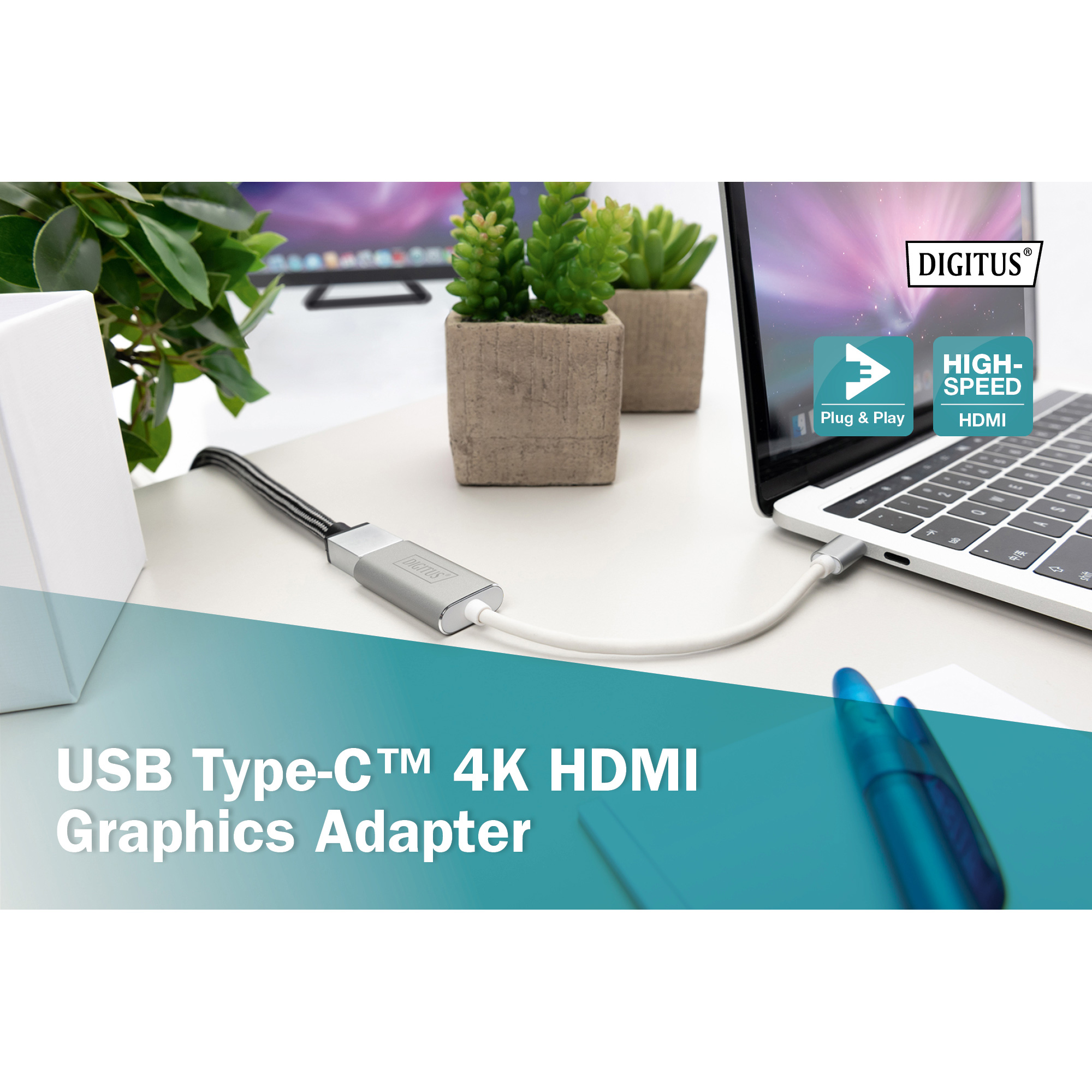 Адаптер DIGITUS USB Type-C to HDMI USB-C to HDMI White (DA-70836)