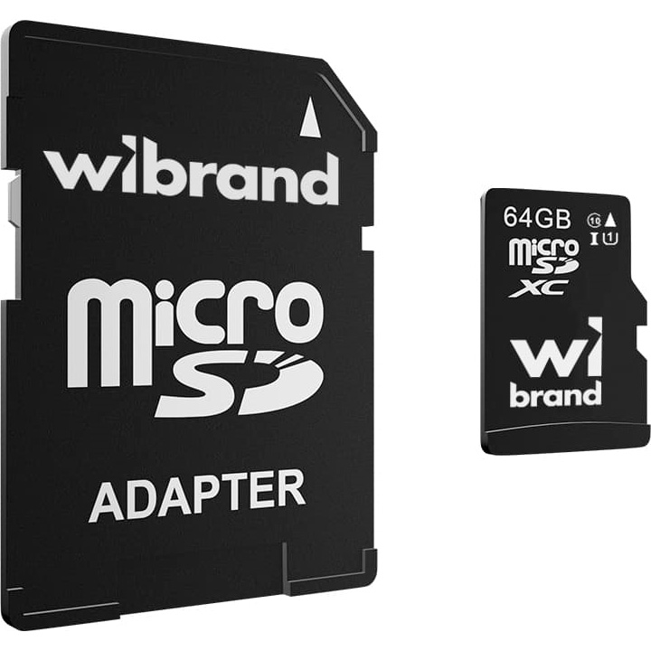 Карта пам'яті WIBRAND microSDXC 64GB UHS-I U3 Class 10 + SD-adapter (WICDXU3/64GB-A)