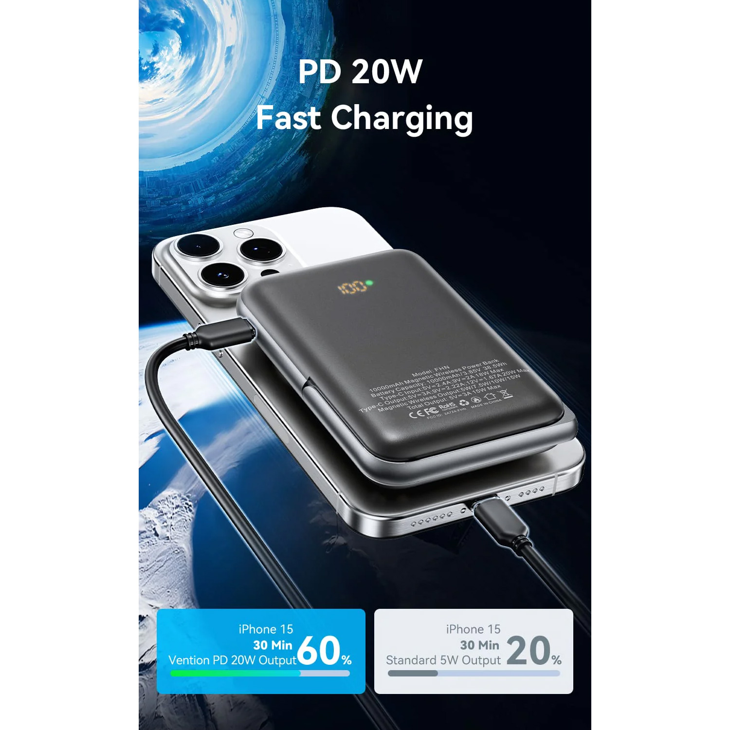 Повербанк MagSafe VENTION FHN 20W 10000mAh Black (FHNB0)
