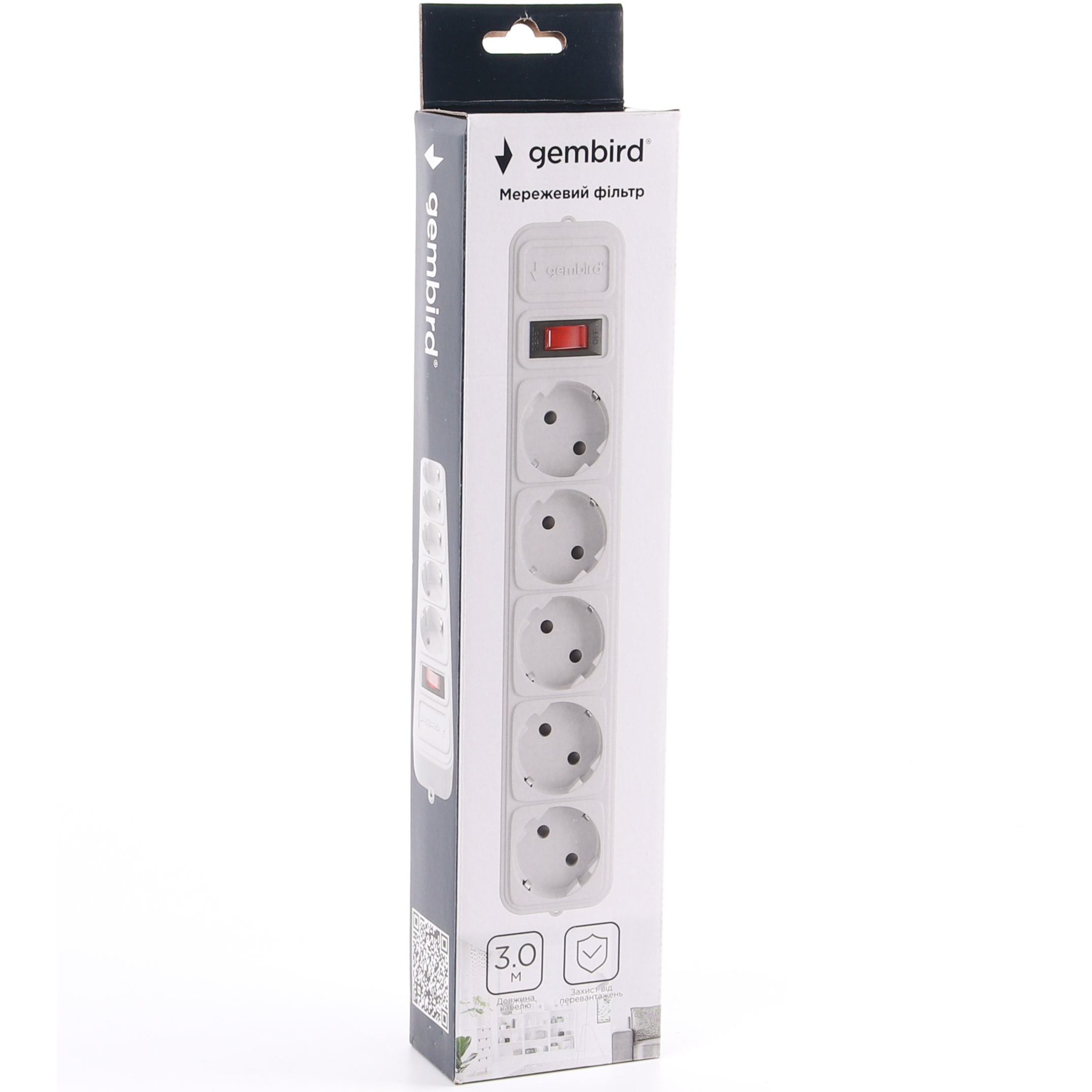 Мережевий фільтр GEMBIRD SPG5-G-3MG Gray, 5 розеток, 3м