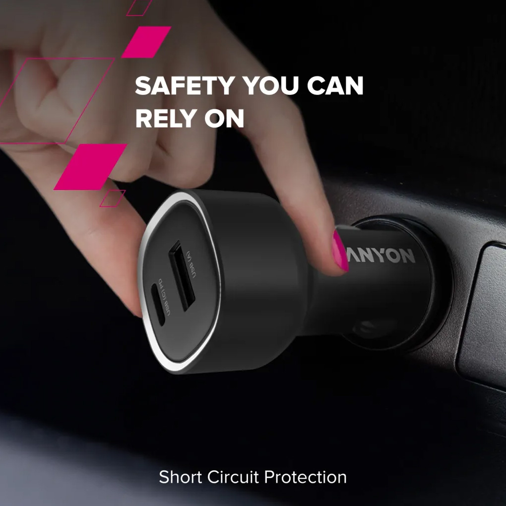 Автомобільний зарядний пристрій CANYON OnDrive 48 Black (CNE-CCABR3AC)