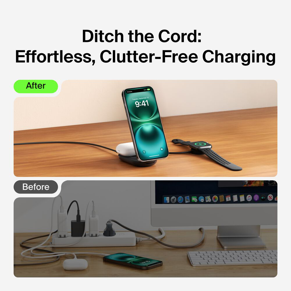 Бездротовий зарядний пристрій BELKIN UltraCharge 2-in-1 Foldable Magnetic Charging 25W Black (WIZ039KQBK)