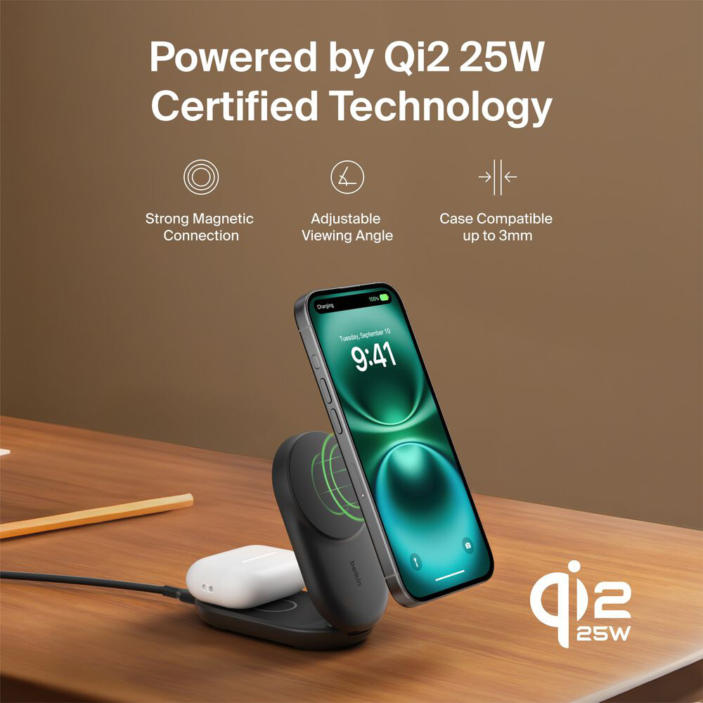 Бездротовий зарядний пристрій BELKIN UltraCharge 2-in-1 Foldable Magnetic Charging 25W Black (WIZ039KQBK)