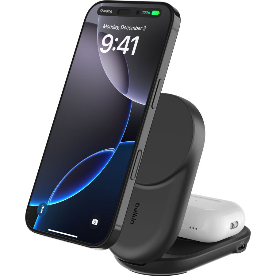 Бездротовий зарядний пристрій BELKIN UltraCharge 2-in-1 Foldable Magnetic Charging 25W Black (WIZ039KQBK)