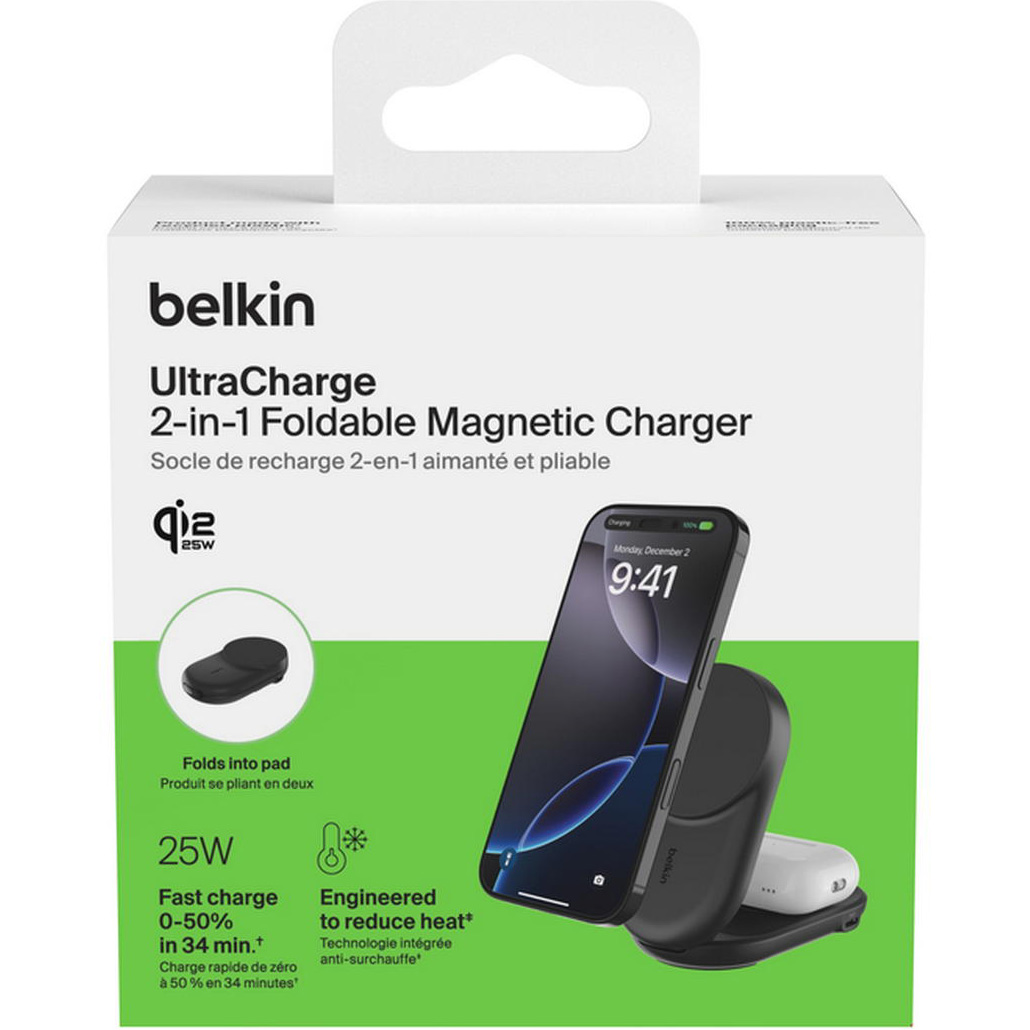 Бездротовий зарядний пристрій BELKIN UltraCharge 2-in-1 Foldable Magnetic Charging 25W Black (WIZ039KQBK)
