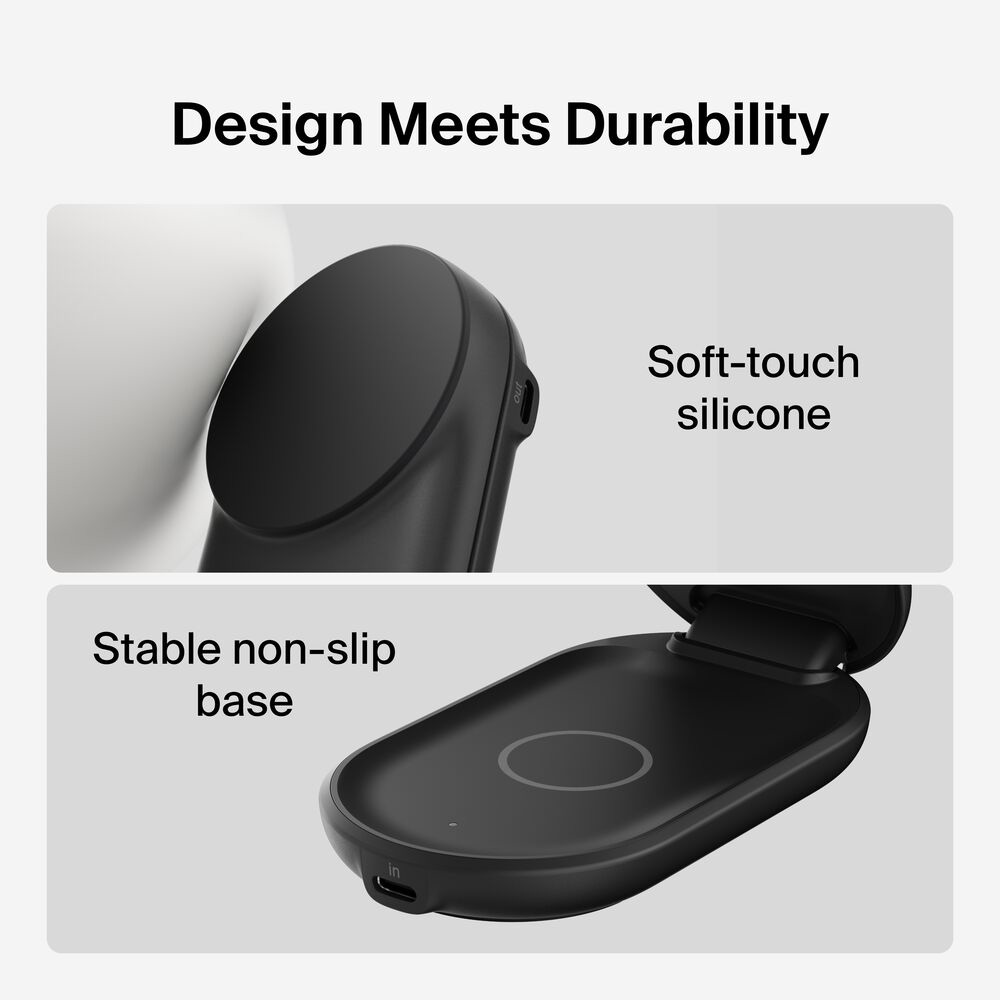 Бездротовий зарядний пристрій BELKIN UltraCharge 2-in-1 Foldable Magnetic Charging 25W Black (WIZ039KQBK)