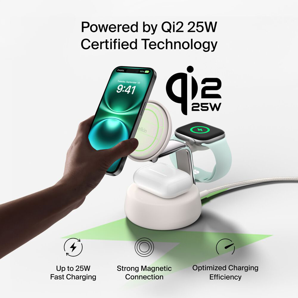 Бездротовий зарядний пристрій BELKIN UltraCharge Pro 3-in-1 Magnetic Charging Dock 25W Sand (WIZ040KQSD)